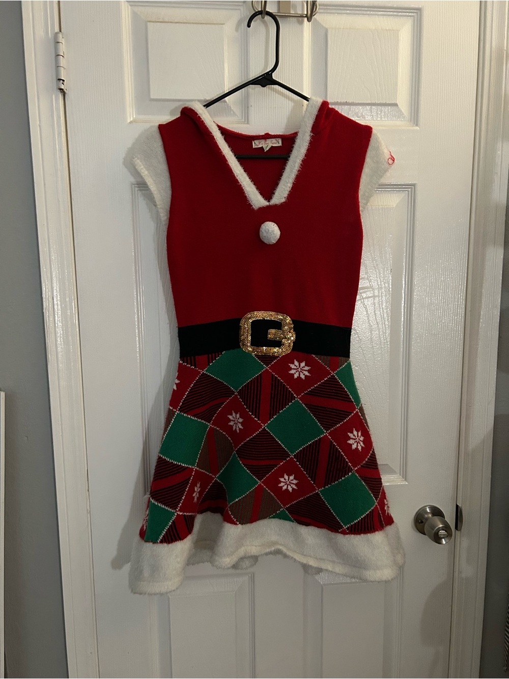 It's Our Time Red, Green and Black Holiday Mini Dress with Gold Buckle
